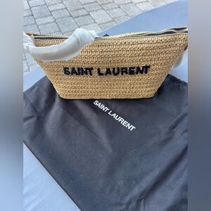 Saint Laurent Tuc Logo Crossbody Bag Woven Raffia Tan Brand New
